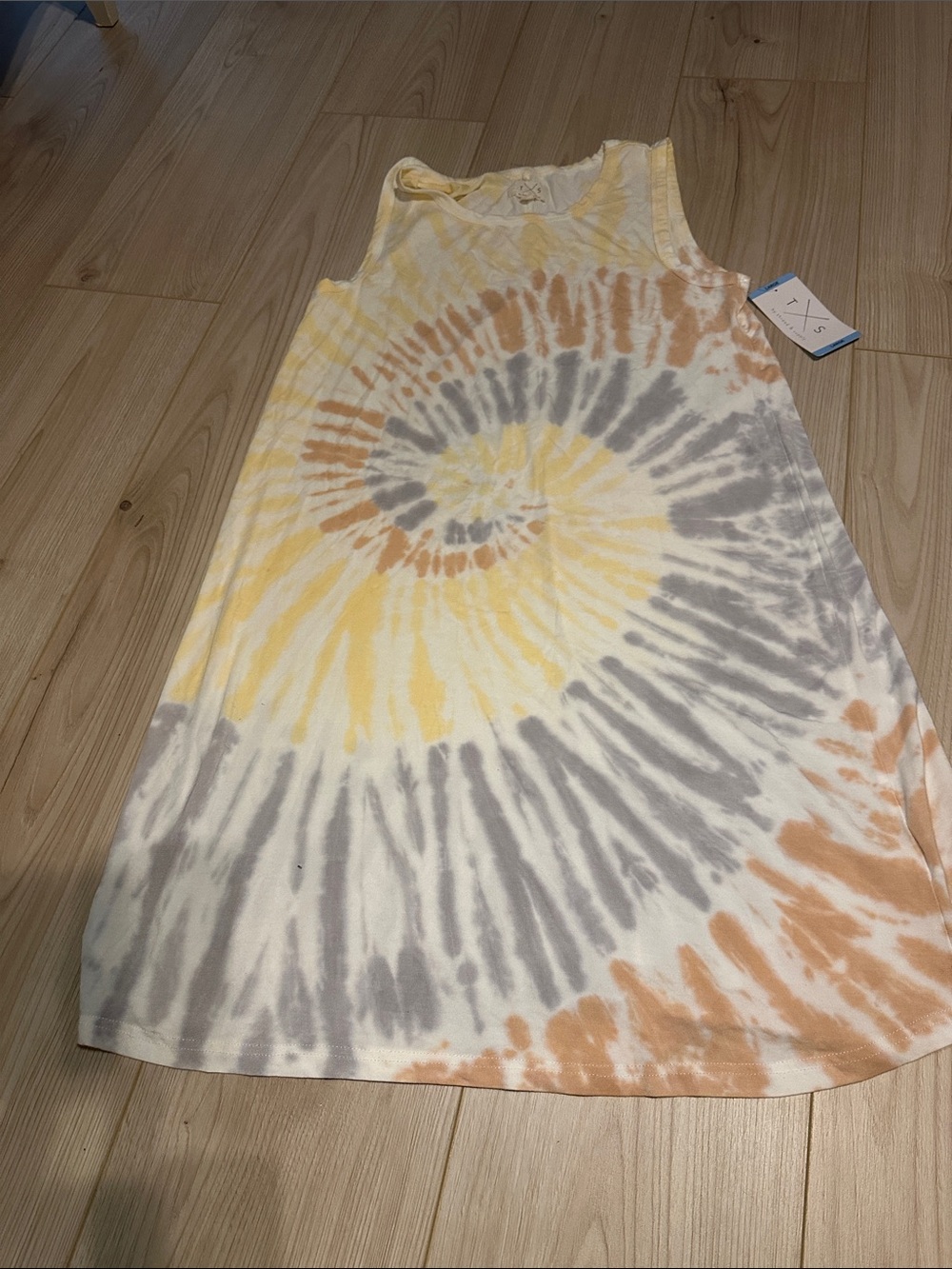 Thread & Supply Girls Spiral Tie-Dye Tank Dress in Yellow, Gray & Tan